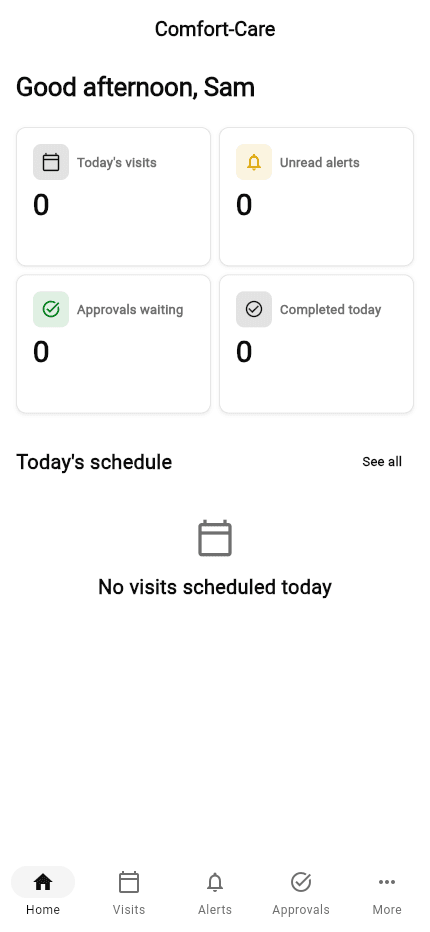 Comfort Care Employee screen